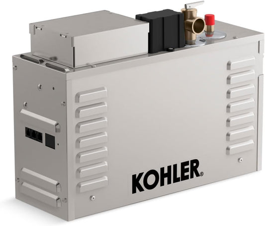 Le generateur de vapeur pour bain propose des elements metalliques avec une finition en acier inoxydable