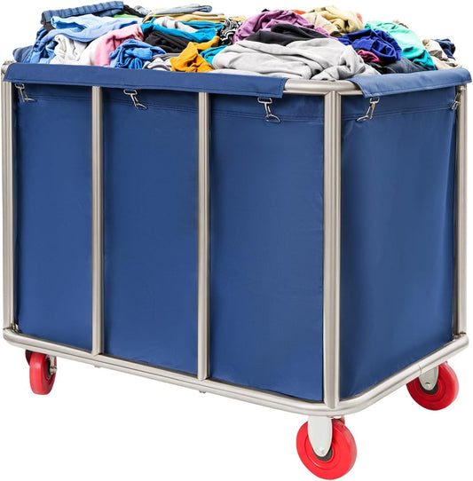 Le chariot a linge comprend des roulettes avec des elements metalliques