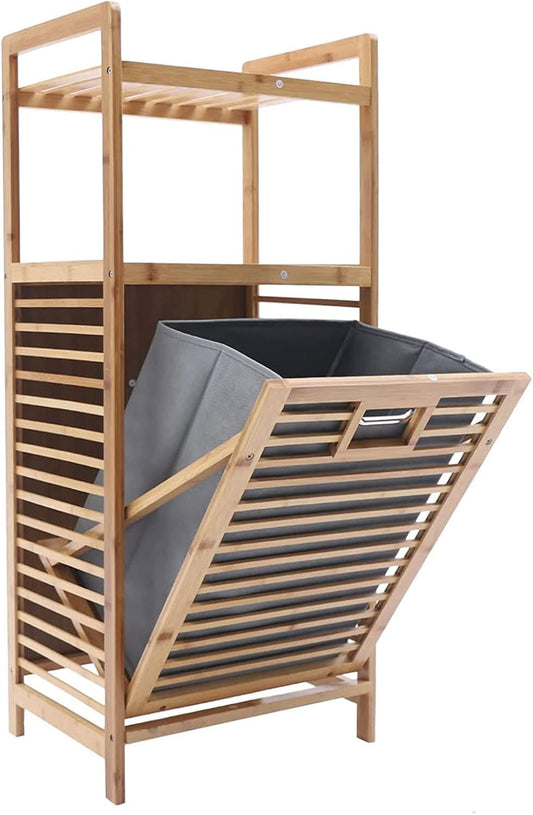 Le panier a linge aux elements en bois, avec un sac amovible
